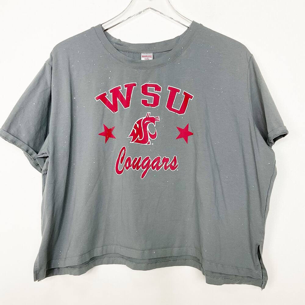 Washington State University WSU Cougars Ladies Cropped Glittery T-Shirt XXL